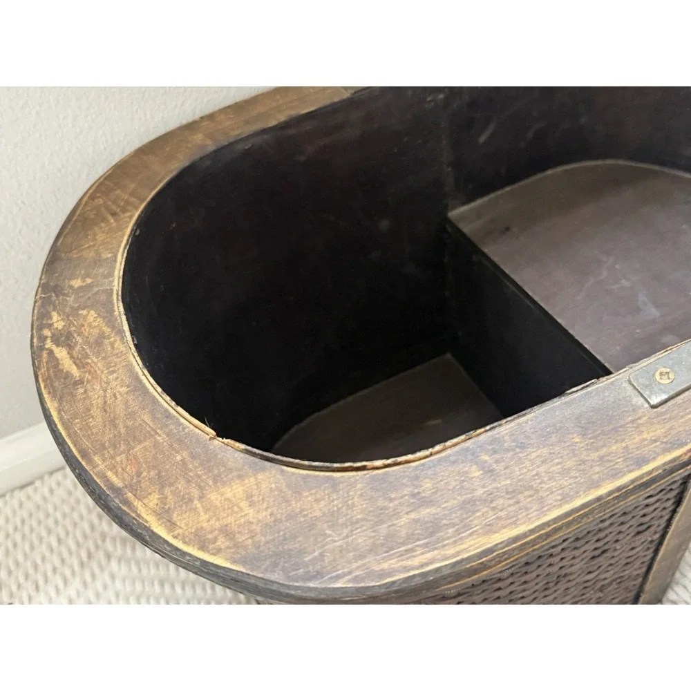 VTG Wood Wicker Stair Staircase Basket 18